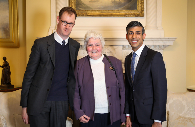 Gedling’s Tom Randall MP and the Prime Minister with Carlton’s Margaret Bowler